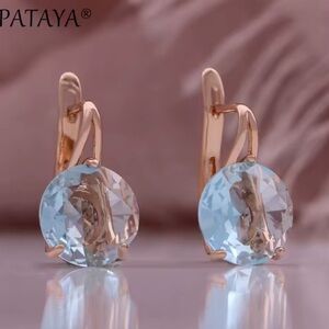 Ice Blue and 585/14k Rose Gold Faceted Drop Earrings